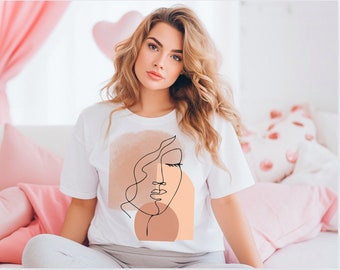 Line Art Woman's Face T-shirt, Modern Tee