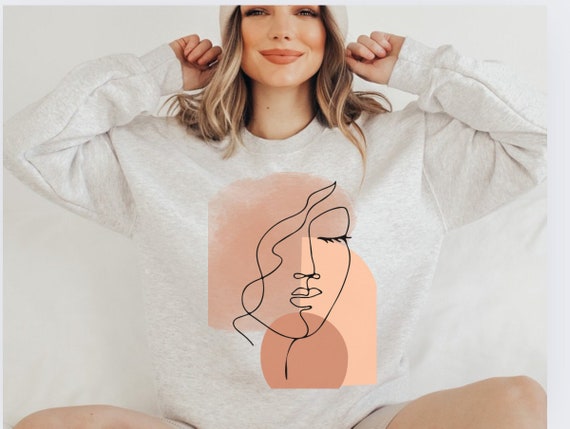 Line Art Face Sweatshirt, Modern Apparel