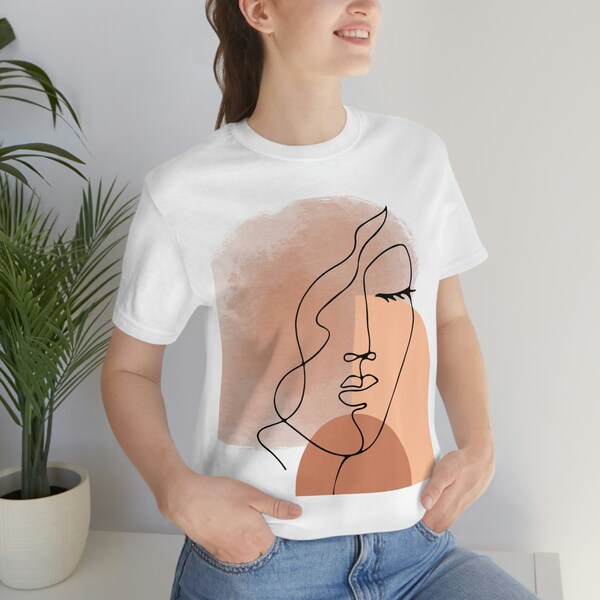 Tee-shirt visage beauté abstraite femme, t-shirt minimaliste, t-shirt Art visage, t-shirt dessin d'une ligne, chemise graphique moderne, haut cadeau fille élégant