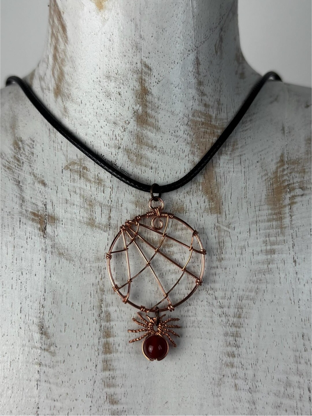 Copper Spider Web Wire Wrapped Necklace With Gemstone Carnelian Spider ...