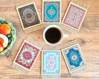 Coasters, Set of 6 Turkish Rug Coasters,  Mug Rug, Dining Room Decor, Housewarming Gift,