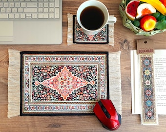 Beautiful Turkish Carpet Mouse Pad and Coaster Set, Persian Rug Mousepad, Mousemat, Office Desk Set, Computer Accessory, Gift Set