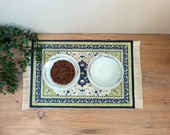 Cat Bowl Mat, Nonslip, Waterproof, Turkish Rug Cat / Dog Placemat, Carpet Pet Feeding Mat, Cat Gift