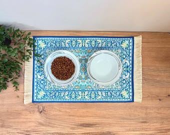Cat / Dog Bowl Mat With Fringe, Nonslip, Machine Washable, Turkish Rug Cat / Dog Food Mat, Carpet Pet Feeding Mat, Cat / Puppy Gift