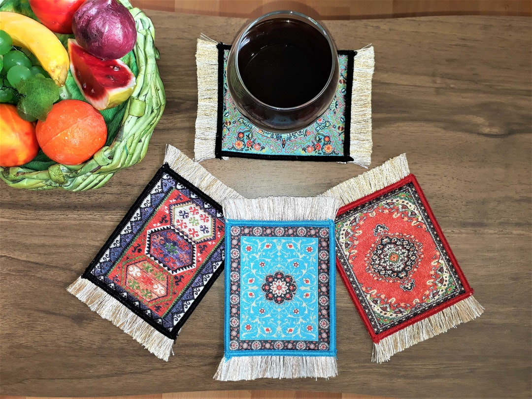 Table Rug Coasters Coasters Set, Set of 4 & 6 Decorative Drink Coasters, Table Rug, Tea ...