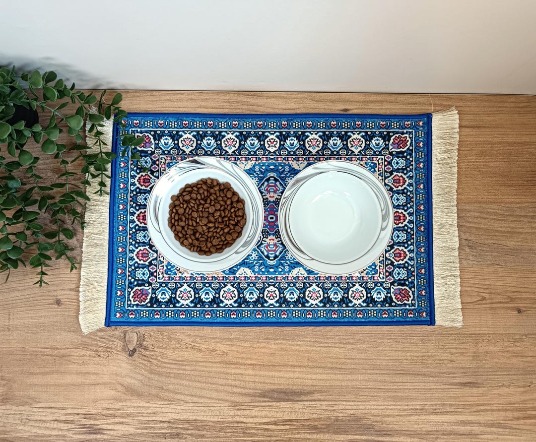Pet Food Mat With Fringe, Nonslip, Machine Washable, Turkish Rug Cat ...