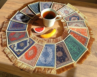 Coasters, Beautiful Turkish Carpet Coasters, Persian Rug Coasters, Mug Rug, Housewarming Gift, Table Decor