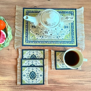 Beautiful Turkish Carpet Coasters, Persian Mediterranean Boho Pattern Rug Coasters, Christmas Gift, Table Decor, Housewarming Gift