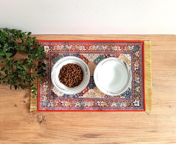 Dog Placemat, Nonslip, Waterproof, Turkish Rug Cat / Dog Bowl Mat, Carpet Pet Feeding Mat, Cat Gift
