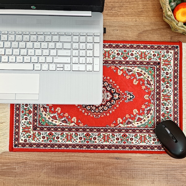 Oriental Red Rug Mousepad And Coasters & Woven Bookmark Desk Set, Mouse Mat, Big Desk Pad, Christmas Gift