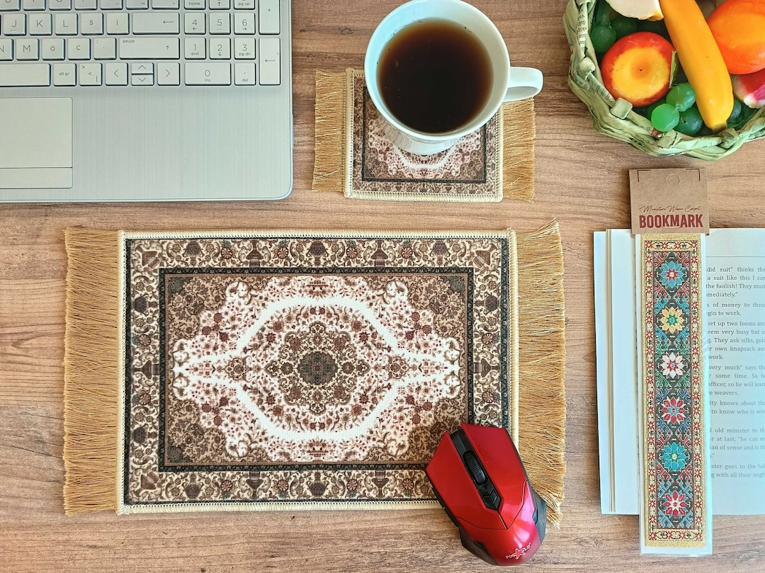 Mouse Rug Coasters Mouse Pad Set, Mouse Pad and Coaster Set, Mini Rug, Table Pad, Mouse ...