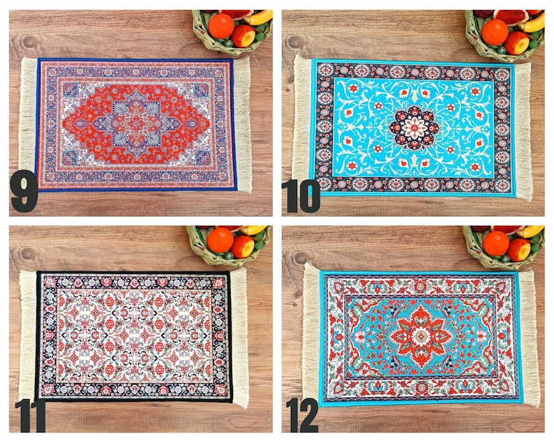 May include: Four different patterned placemats with fringed edges. The placemats are in red, blue, black, and white.