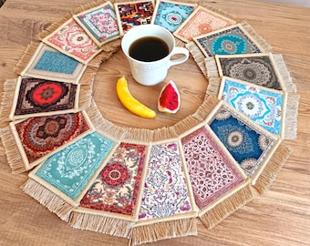 Coasters, Beautiful Turkish Carpet Coasters, Rug Coasters, Mug Rug, Housewarming Gift, Table Decor