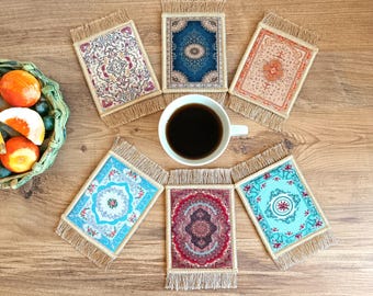 Coasters, Set of 6 Turkish Rug Coasters, Mug Rug, Home Decor, Housewarming Gift,