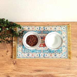 Cat Placemat, Nonslip, Waterproof, Turkish Rug Cat / Dog Bowl Mat, Persian Carpet Pet Feeding Mat, Cat Gift