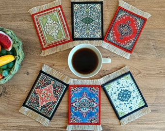 Coaster Set, Kilim Fabric Cloth, Set of 6 Coasters, Rustic Decor, Tea Lover Gift Idea, Coffee Gift Idea