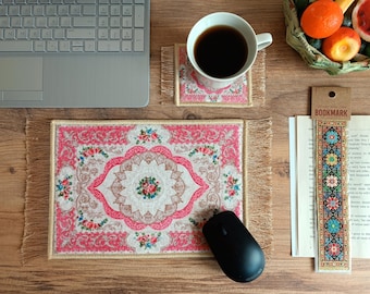 Mouse Pad, Beautiful Floral Rug Desk Mat, Rug Mousepad, Office Computer Accessory, Valentines Day Decor