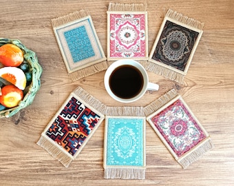 Coasters Set, Set of 6 Turkish Rug Coasters, Mug Rug, Home Decor, Christmas Gift,