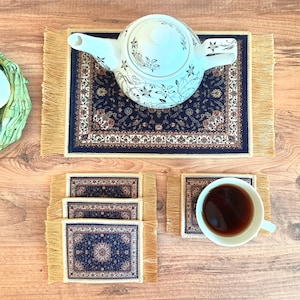 Beautiful Turkish Carpet Coasters, Persian Mediterranean Boho Pattern Rug Coasters, Christmas Gift, Table Decor, Housewarming Gift