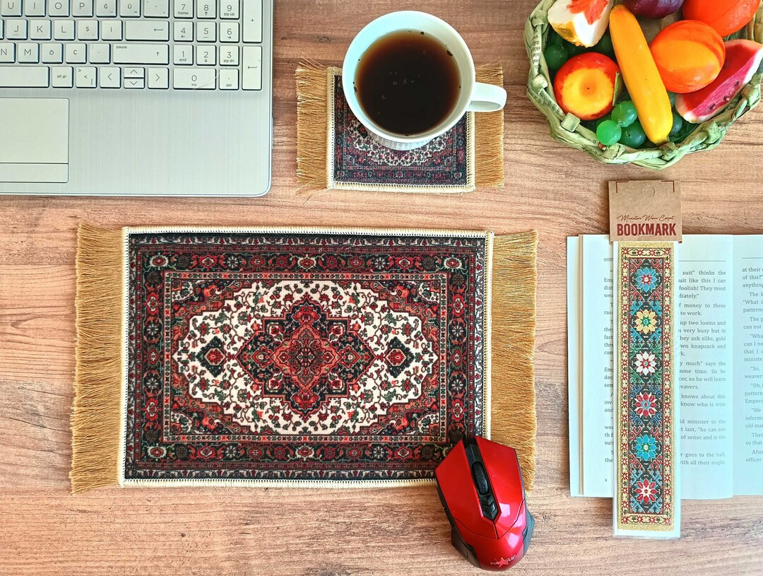 Beautiful Persian Rug Mouse Pad and Coaster Set Carpet Etsy