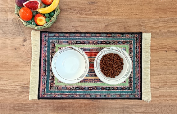 Cat Bowl Mat, Nonslip, Waterproof, Turkish Rug Cat / Dog Placemat, Carpet Pet Feeding Mat, Cat Gift