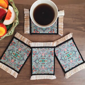 Oriental Coasters with Fringe, Make Your Own Coaster Set of 2, 4, 6, 8, Coasters for Cups and Glasses, Christmas Gift