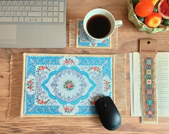 Mouse Pad, Beautiful Floral Carpet Mousepad, Rug Desk Mat, Office Computer Accessory, Nature Desk Decor