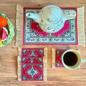 Coasters and Trivet Set, Large Coasters, Turkish Moroccan Persian Mandala Drink Coasters Mats, Gift Sets for Women