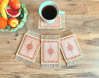 Handmade Miniature Rug Coasters, Turkish Style, Kilim Mug Rug, Drinkware Decor Set, Christmas Gift