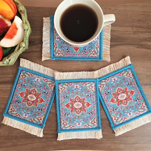 Coasters, Oriental Rug Coasters, Fabric Carpet Drink Mats, Unique Gift for Home, Housewarming Gift, Home Decor