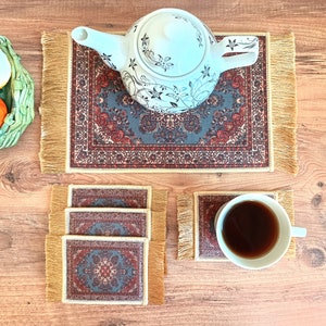 Beautiful Rug Trivet & Coasters, Persian / Turkish / Mediterranean Coasters and / or Pad, Mug Rug, Housewarming Trivet
