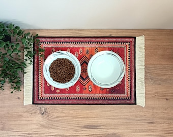 Dog Bowl Mat, Nonslip, Waterproof, Turkish Rug Cat / Dog Placemat, Carpet Pet Feeding Mat, Cat Gift