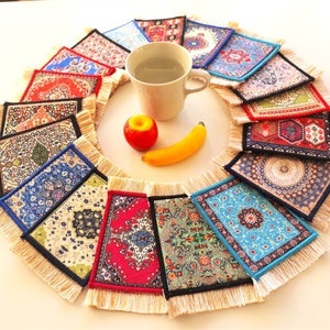Beautiful Turkish Carpet Coasters, Persian Rug Coasters, Mug Rug, Christmas Gift, Table Decor