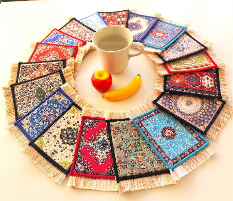 Round Rug Coasters Beautiful Turkish Carpet Coasters Persian Rug Coasters Mug - Etsy