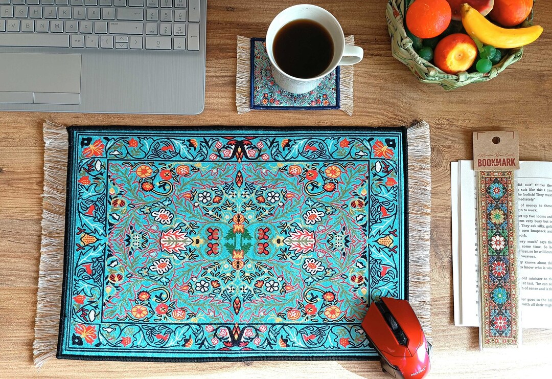 Large Mouse Pad, Beautiful Turquoise Turkish Carpet Mousepad, Persian