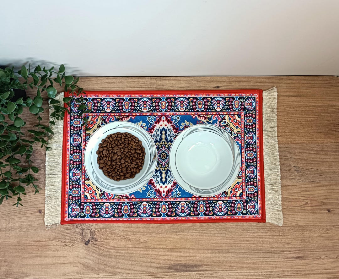 Dog Food Mat With Fringe, Nonslip, Machine Washable, Turkish Rug Cat ...
