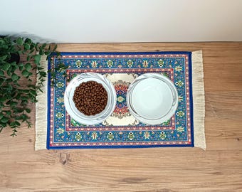 Dog Bowl Mat With Fringe, Nonslip, Machine Washable, Turkish Rug Cat / Dog Food Mat, Carpet Pet Feeding Mat, Puppy Gift