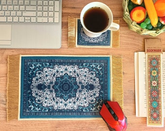 Turkish Rug Computer Mousepad, Persian Rug Mousepad Set, Oriental Bohemian Desk Mat, Boho Handmade Decor for Office