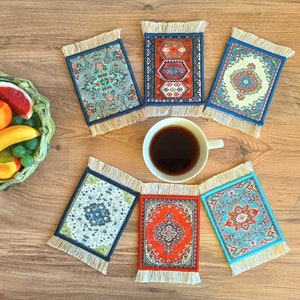 Coasters, Set of 6 Turkish Rug Coasters, Persian Coasters, Mug Rug, Dining Room Decor, Housewarming Gift,