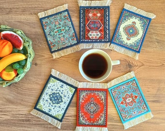 Coasters, Set of 6 Turkish Rug Coasters, Persian Coasters, Mug Rug, Dining Room Decor, Housewarming Gift,