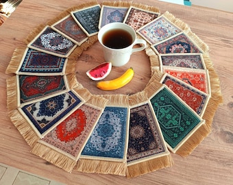 Coaster, Beautiful Turkish Carpet Coasters, Persian Rug Coasters, Mug Rug, Housewarming Gift, Table Decor