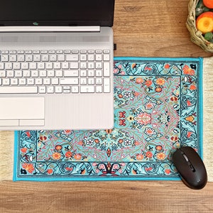 Large Mouse Pad, Beautiful Turquoise Turkish Carpet Mousepad, Persian Rug Mouse Mat, Office Decor, Computer Accessory, Gift Set