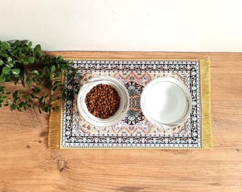 Pet Placemat With Fringe, Nonslip, Turkish Rug Cat / Dog Bowl Mat, Carpet Pet Feeding Mat, Pet Gift
