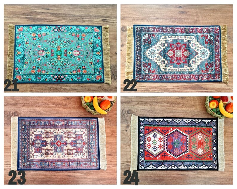 Cat Food Mat With Fringe, Nonslip, Machine Washable, Turkish Rug Cat / Dog Bowl Mat, Carpet Pet Feeding Mat, Puppy Cat Gift image 9
