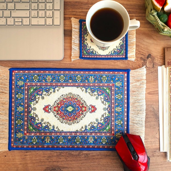 Beautiful Persian Rug Mouse Pad and Coasters Set, Mousepad, Mouse Mat, Desk Set, Matching Desk Set Gift, Gift for men who have everything