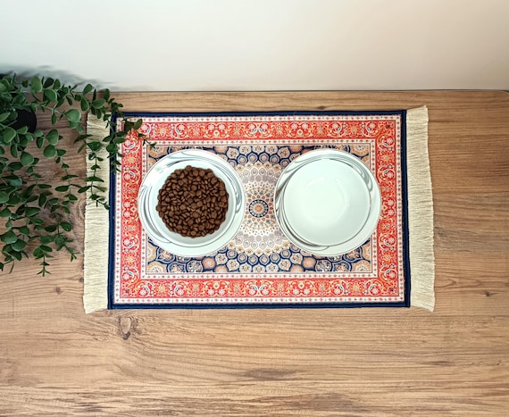 Cat Food Mat With Fringe, Nonslip, Machine Washable, Turkish Rug Cat / Dog Bowl Mat, Persian Carpet Pet Feeding Mat, Puppy Cat Gift