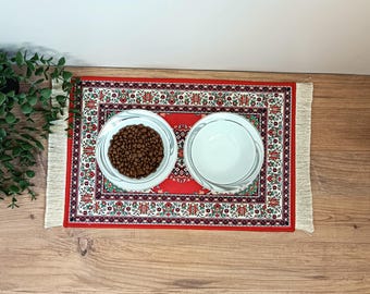 Pet Mat, Beautiful Red Turkish Rug Cat / Dog Placemat, Mini Rug, Nonslip, Waterproof, Home Decor, Gift for New Pet
