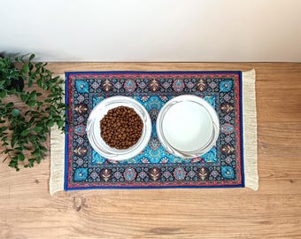 Dog Bowl Mat, Nonslip, Waterproof, Turkish Rug Cat / Dog Placemat, Carpet Pet Feeding Mat, Cat Gift