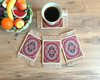 Sous-verres de tapis miniatures, style turc, tissu velours, ensemble de décoration de verres