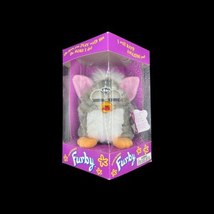 Furby Tiger Electronics (1998) Interactive Talking Toy - (Gray & White w/  Pink Ears & Orange Feet)